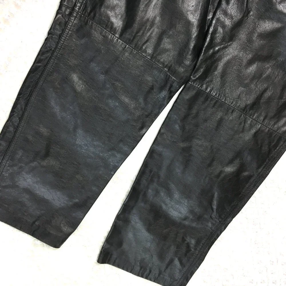 80s Vtg Black Leather High Waist Tapered Pants